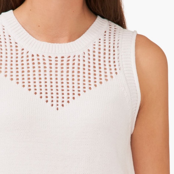 Sleeveless Crochet Tank Open Stitch Cotton Sweater Vest Summer White Top - Picture 2 of 8
